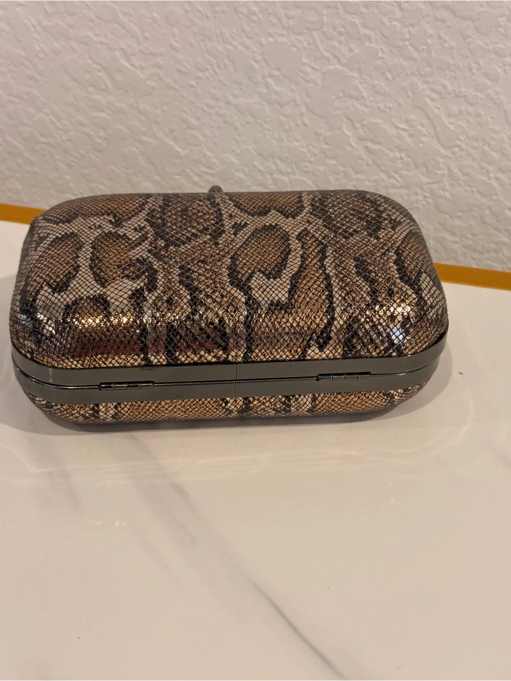 Snakeskin‎ Pattern Hard Clutch - Brown & Black